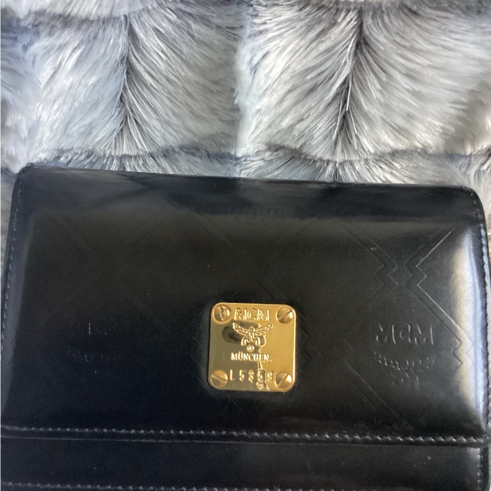 MCM Black Leather Wallet with Gold Accents